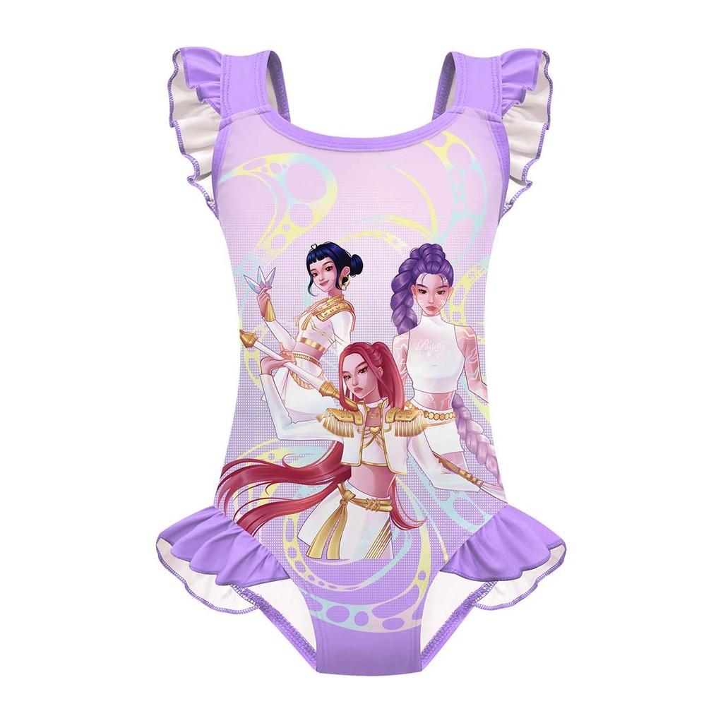 Detské Dievčenské Anime Kreslené POP Speváčka Rumi Zoey Mira Potlač Volániky Bez Rukávov Jednodielne Plavky Plavky