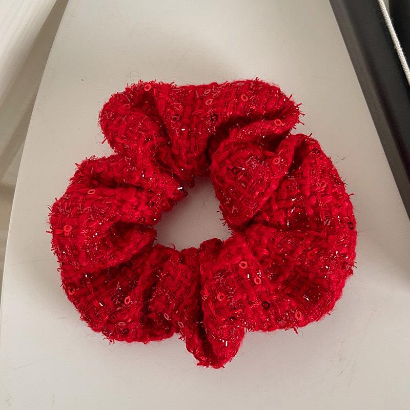Festive Chinese Red Woolen Hair Tie - New Year and Christmas Accessories for Women