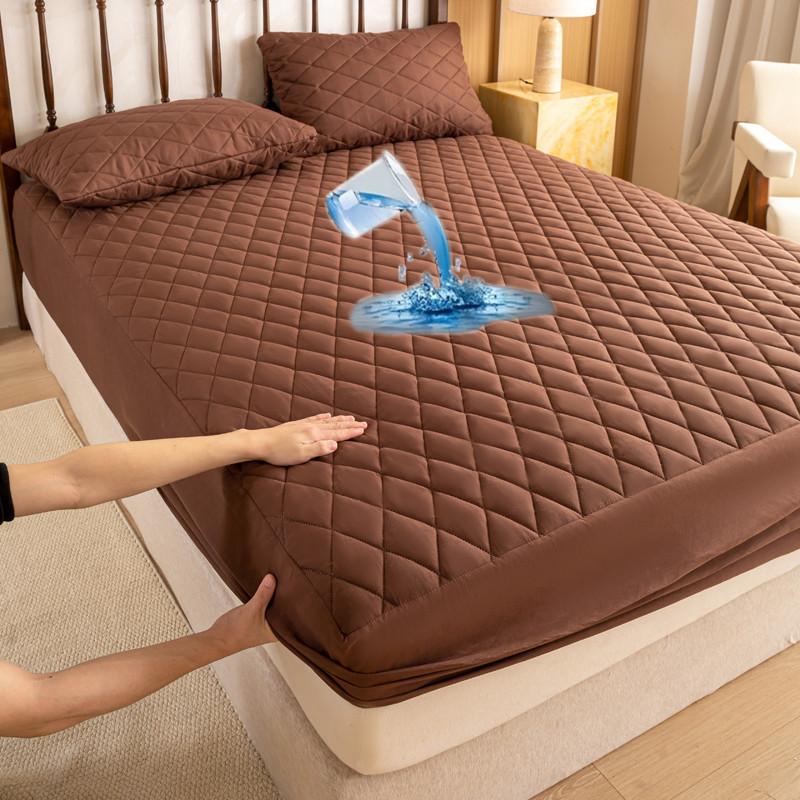 Waterproof Mattress Protector, Thick Quilted Solid Color Bed Cover with Deep Pocket,Warm Breathable Bedding for Bedroom Room Hotel, Without Pillowcase