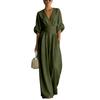 Tuta Elegante da Donna a Gamba Larga con Scollo a V e Cintura