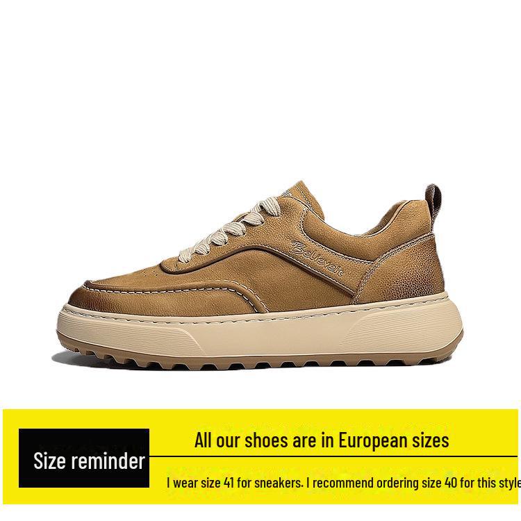 

Мужские повседневные туфли из натуральной кожи на шнуровке в стиле ретро – стильная осенне-зимняя обувь на плоской подошве Size 42 жёлтый