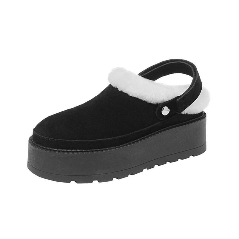 

Meotina/женские туфли-лодочки из натуральной кожи с босоножками, с круглым носком, на плоской платформе, на высоком каблуке, из шерсти, коровьей замши, женская модная обувь, зима 40 34 чёрный