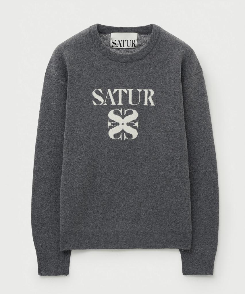 Seteo Basic Logo Jacquard Crew Neck Knit Charcoal