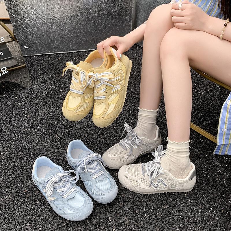 Cream mesh German training shoes women's 2025 summer new designer fashion versatile casual shoes flat-bottomed breathable
