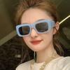 Fashion blue sunglasses square new women's sunglasses trendy street shot sunglasses round face concave shape