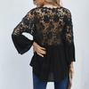Womens Fashion Hollow Lace Stitching V-neck Flared Long Sleeve T-Shirt Tops