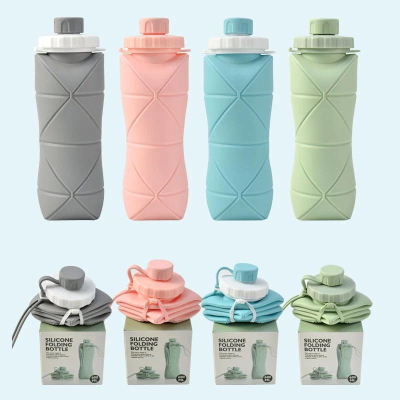 600ML Silicone Folding Water Bottle Sport Camping Hiking Motivational Drinking Bottle Cycling Kettle Reusable Adult Portable