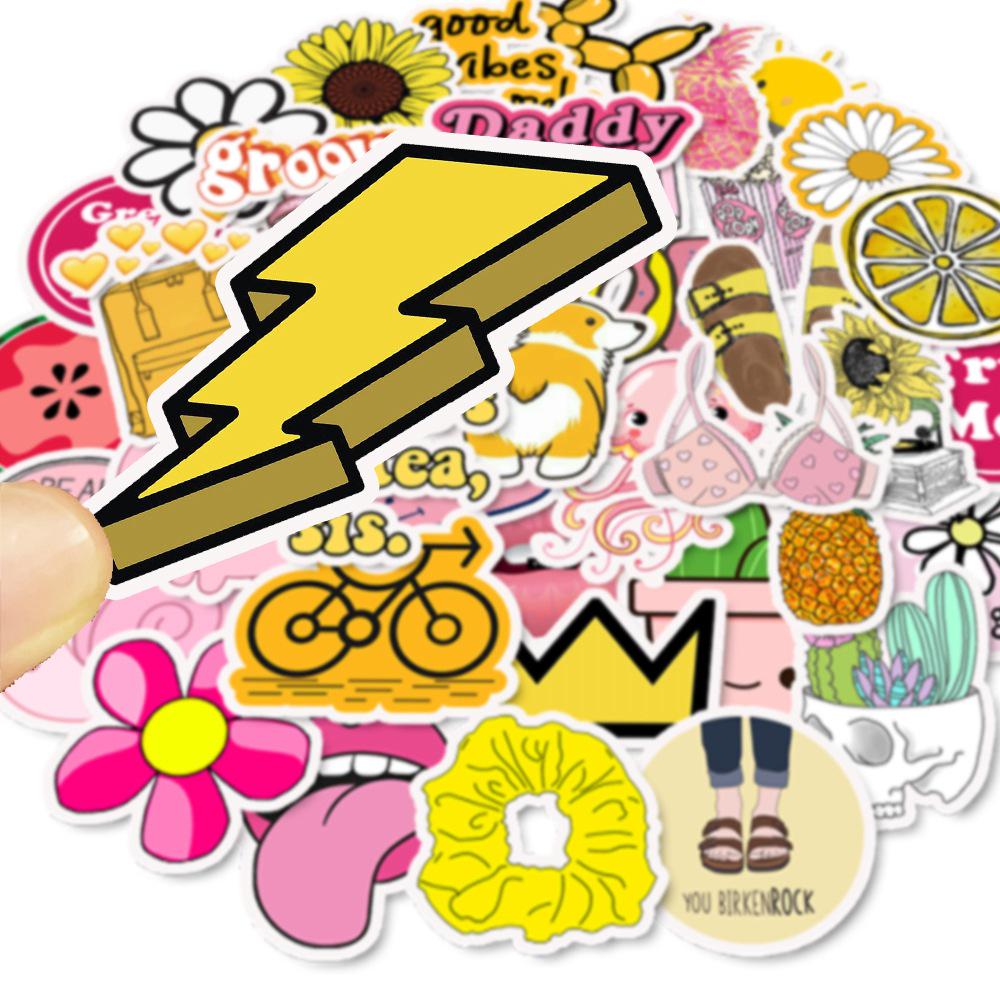 100 Popular Pink Fresh Graffiti Stickers Bicycle Skateboard Guitar Suitcase Waterproof Stickers