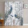 2pc Luxurious Peacock Floral Botanical Print Curtains Drapes for Living Room Window Decor Nature Watercolor Style Home Curtains