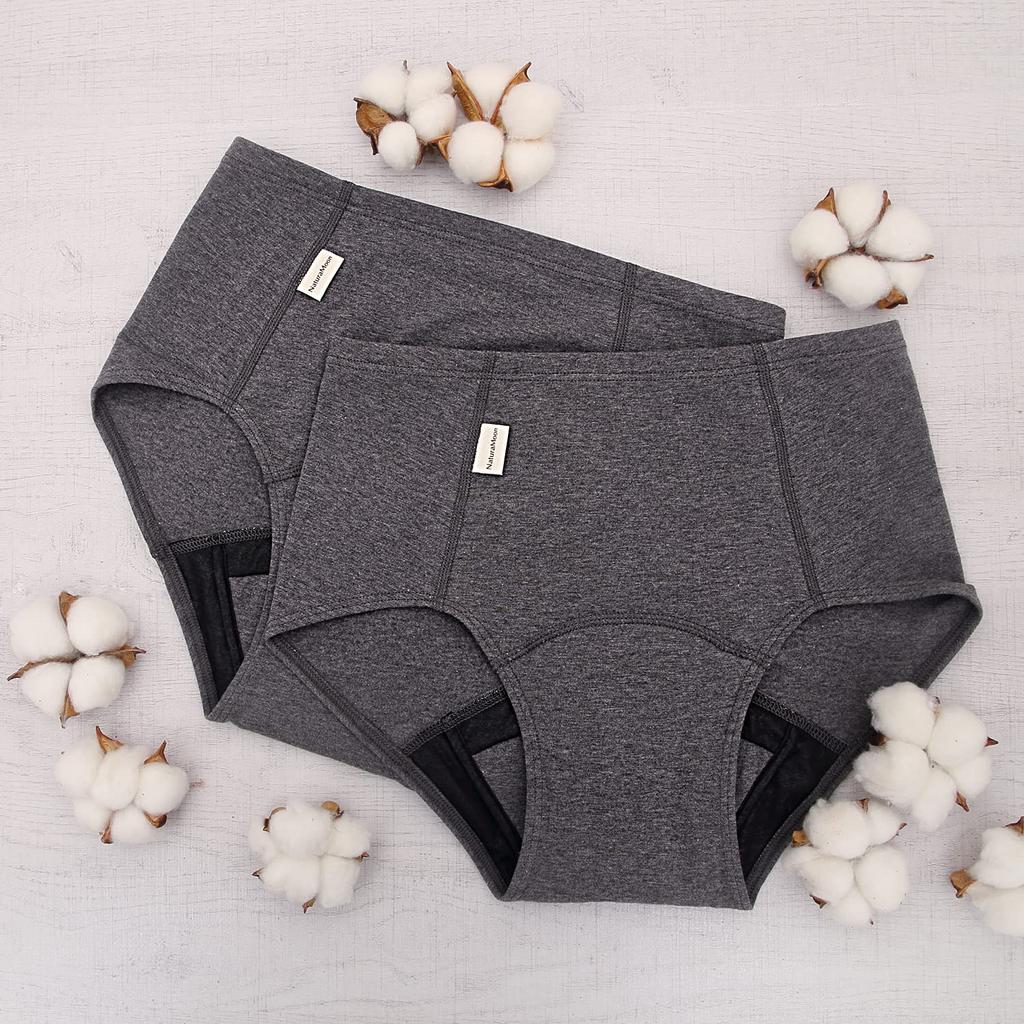 Natural Moon Organic Cotton Absorbent Made in Absorbent Sanitary Panties Charcoal Panties, Japan, Women's (Sizes L-LL, Gray)