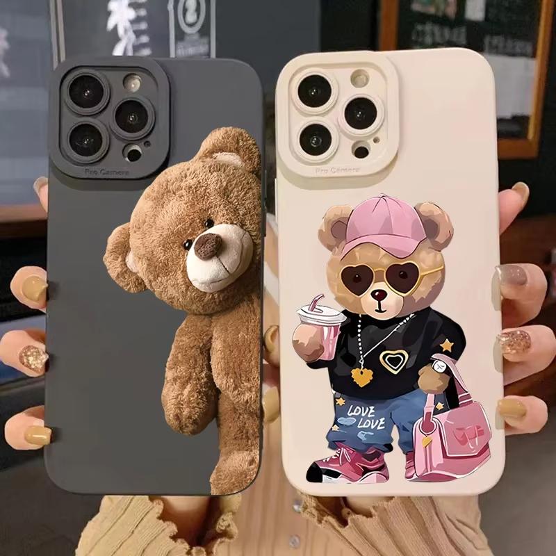 Cute Bear Silicone Phone Case For iPhone 17 Air 16 e 15 14 13 12 11 Pro Max Plus Mini SE Shockproof Soft Cover