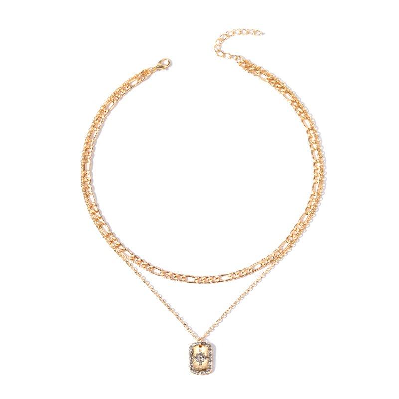 Jewelry with diamonds, thick chain, multi-layer necklace, exaggerated alloy pendant, collarbone chain, female.