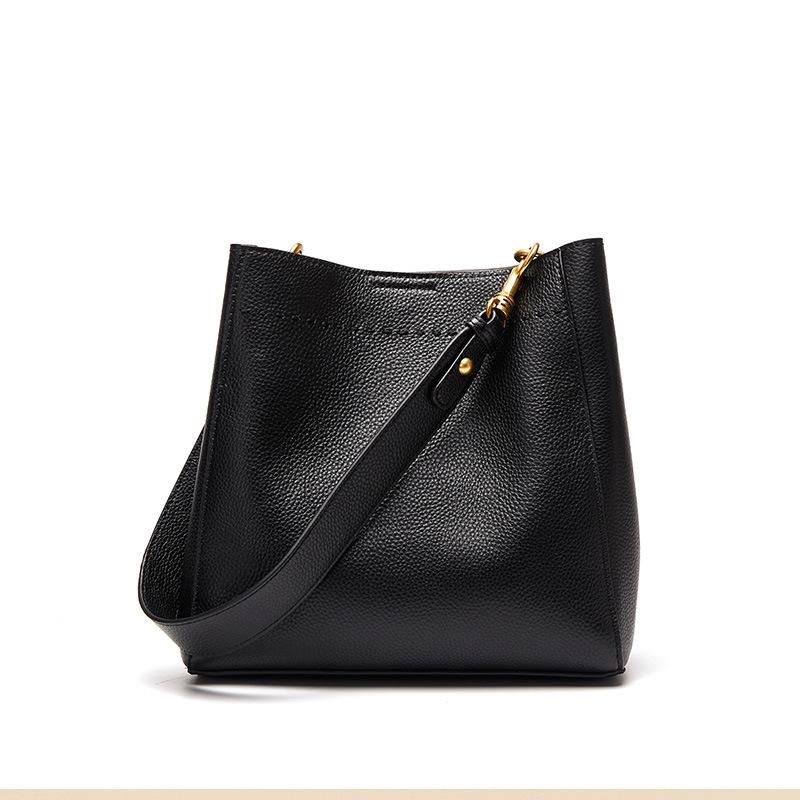 

Tote Bag First Layer Cowhide Retro Leather Women S Bag Large Capacity Bucket Bag Versatile Shoulder Messenger Bag чёрный