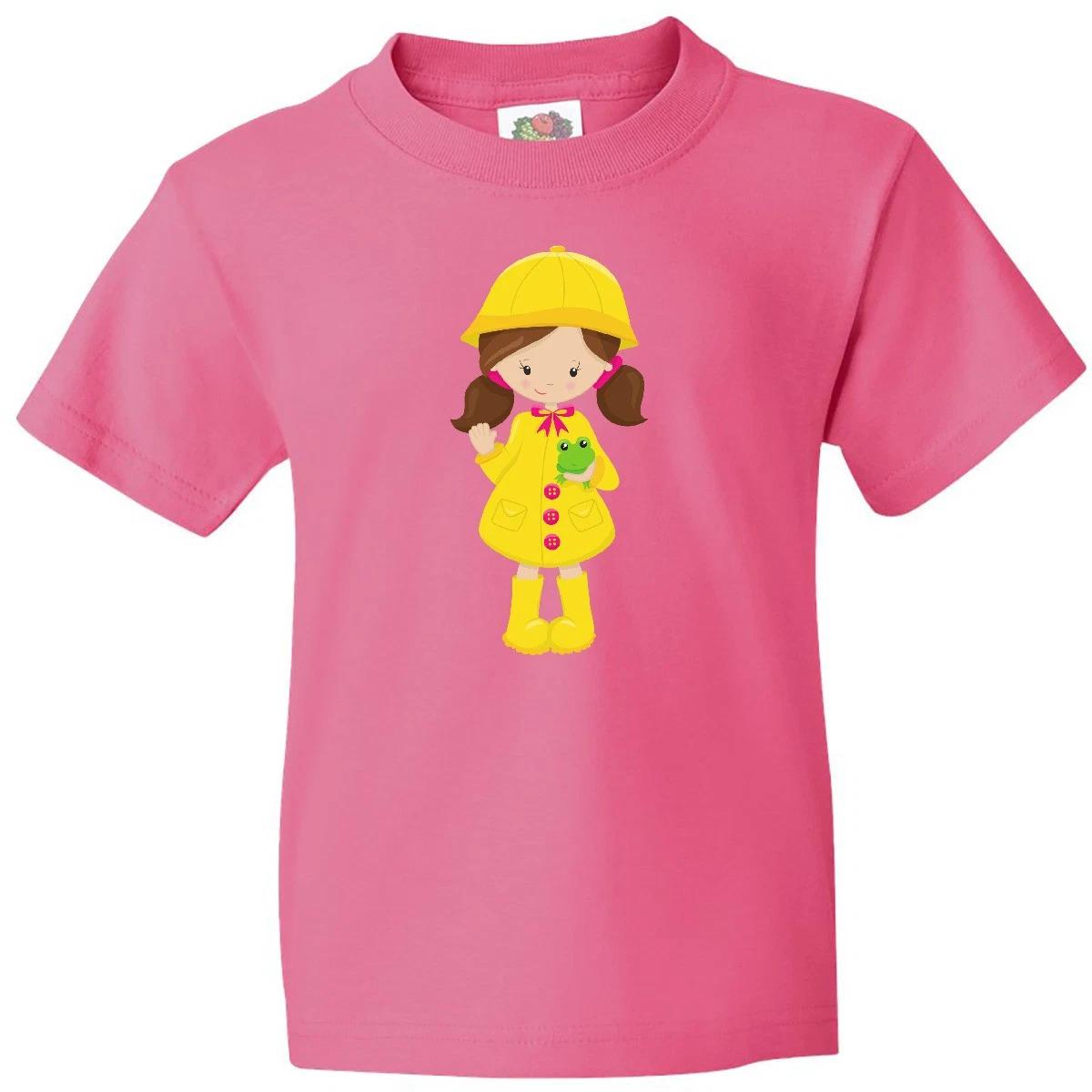 

Inktastic Girl With Brown Hair, Yellow Raincoat, Frog Youth kids boys T-Shirt Autumn Cute 140