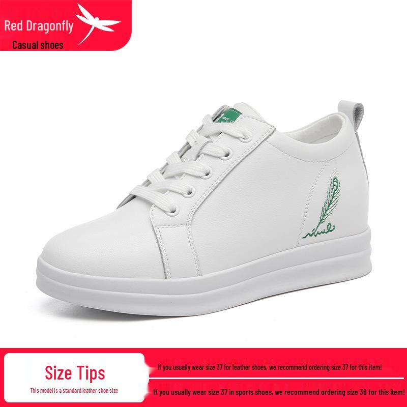 Red Dragonfly Women s Genuine Leather White Casual Flat Shoes - Spring/Autumn 2025 Style, Thick-Soled, Height Increasing 35