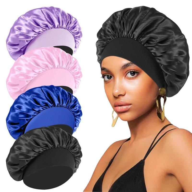 Wide-brimmed headscarf, beauty hat, hair care hat, female care satin nightcap.