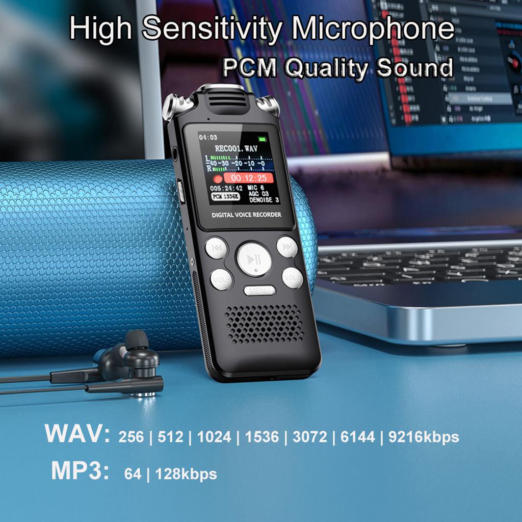 8GB 16GB 32G Voice Activated Digital Recorder 800mAh Battery Voice Activated Recorder Noise Cancelling Recording MP3 Player