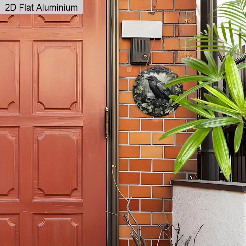 2D Flat Aluminium Retro Halloween Sign with Crow Pattern - Halloween Figurine Ornaments - Ideal for Front Door, Wall, Porch, Window Decor - Ideal