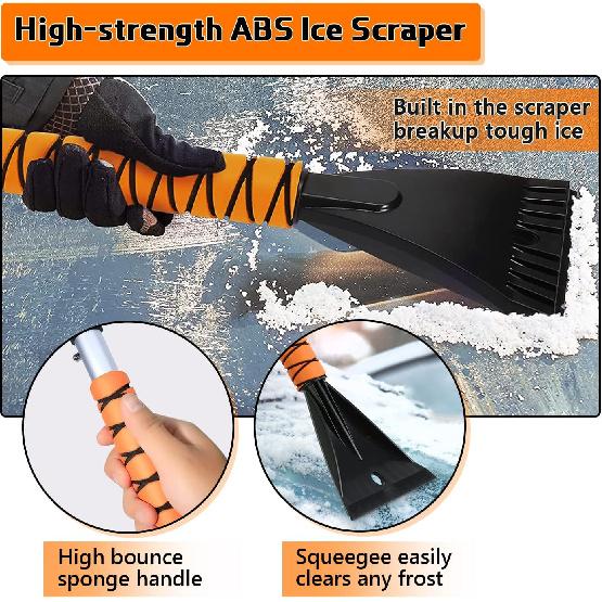 27" Car Snow Brush And Ice Scrapers For Car Windshield, 2-In-1 Detachable Ice Scraper And Brush For Car With Ergonomic Foam Handle, Suitable For