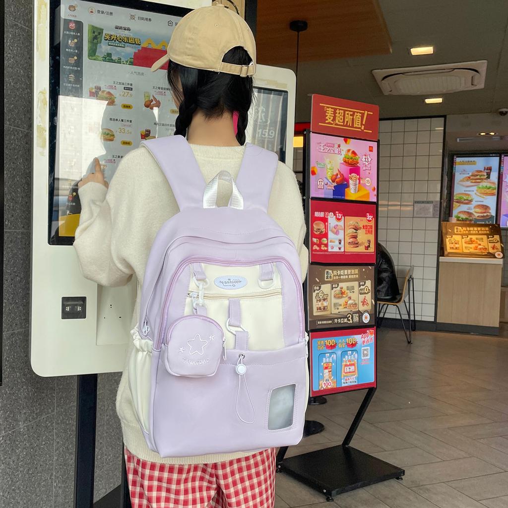 School Bag Korean Sweet Junior High School Student School Bag Simple and Versatile Large-capacity Backpack Cute Casual Multi-compartment Shoulder Bag