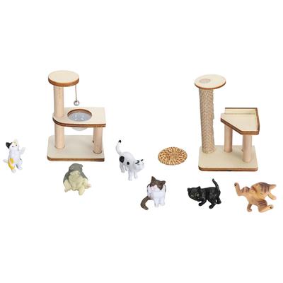 Cat Figurine Playset Miniature Cat Climbing Frame Cat Models  Assembly Adorable Cat Tree Interact