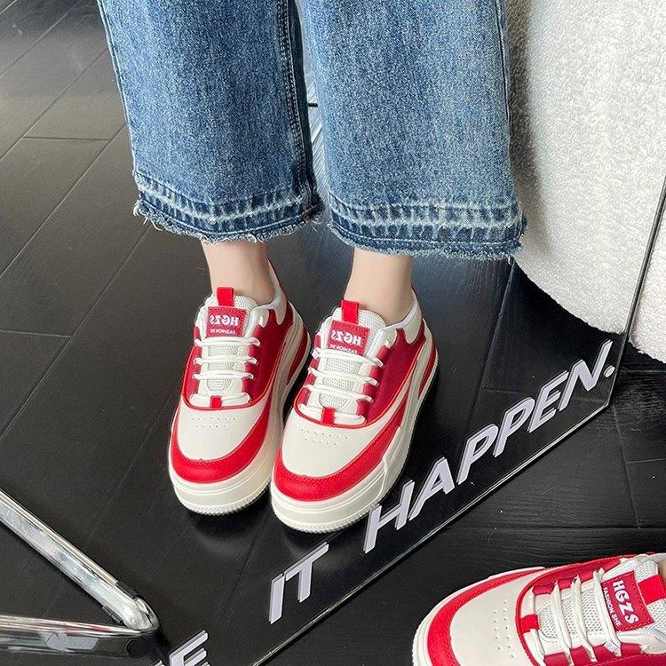 Autumn New Thick Bottom Sneaker Women's Color Matching Simple Height Increasing Skinny Women's Shoes Casual Sports White Shoes
