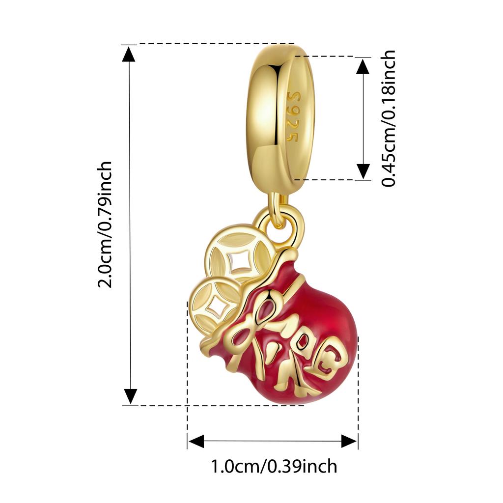 BISAER 925 Silver Lucky Koi Cat Pawprint Charm Bead Weaved Bag Pendant Plated Gold Fit Women DIY Bracelet Fine Jewelry