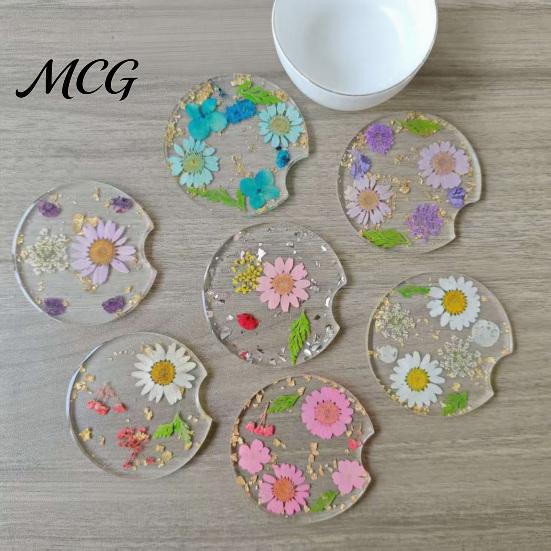 Reusable Car Coaster Coaster, Durable Resin Flower Drink Mirror Polished Unique Natural Coffee Cup Holder, for Interior Accessories Heat Resistant