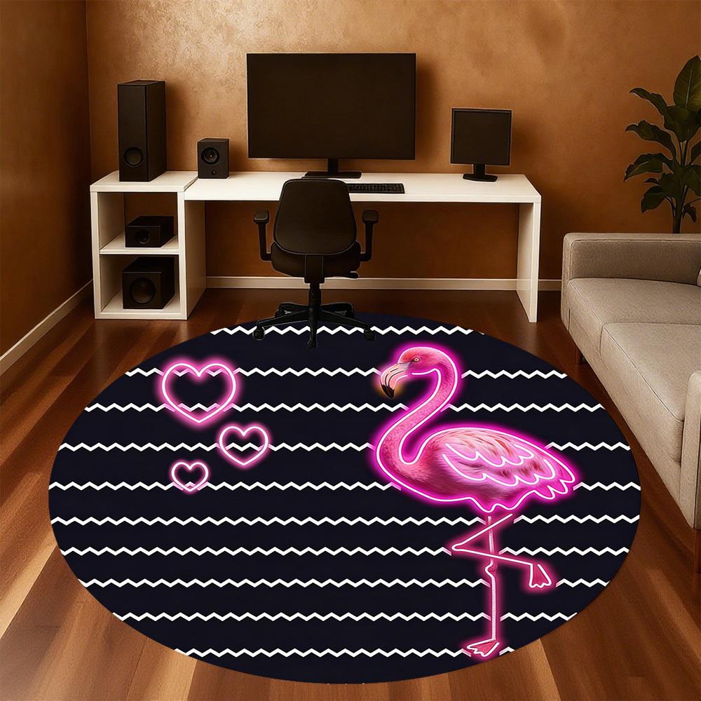 1pc Flamingo Love Round Chair Mat Office Area Rug - Non-Slip, Floor Mat for Office, Bedroom, and Indoor Decor P127260