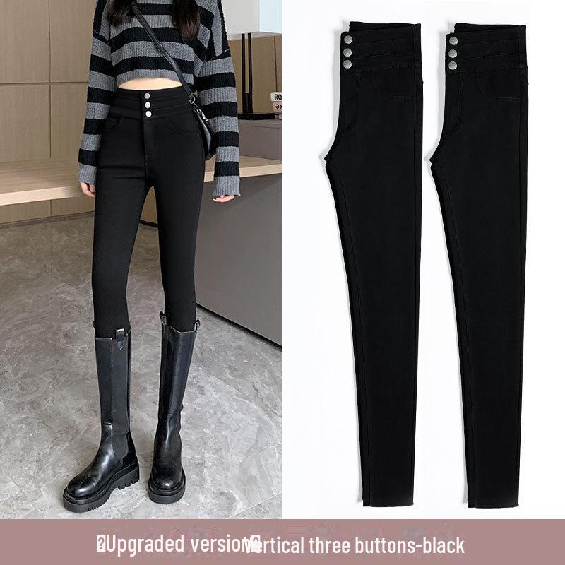 Women's Slim High-Waist Elastic Black Leggings - Perfect for Spring and Autumn 2025