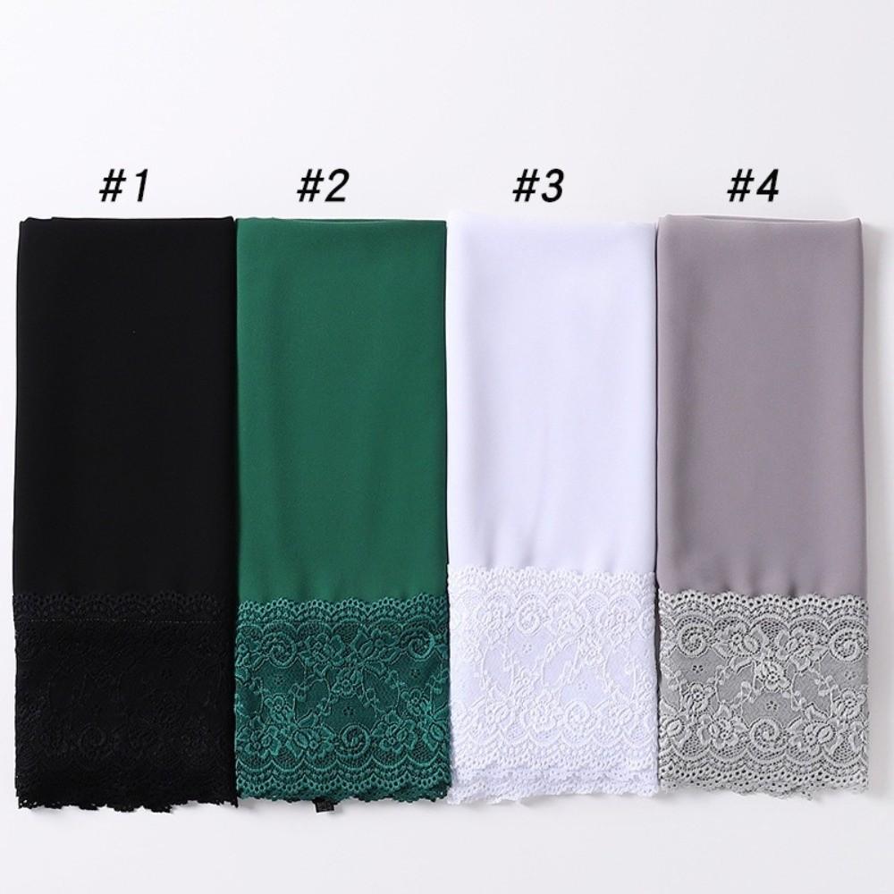 Solid Color Chiffon Hijab Veil Lace Edge Ramadan Headscarf Versatile Silk Scarf  Women Headwear