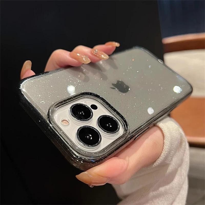 Lyxigt Mjukt Glitter Bling Genomskinligt Fodral För iPhone 16 Pro Max 15 14 13 12 11 X XR XS 7 8 Plus Stötsäkert Transparent Fodral