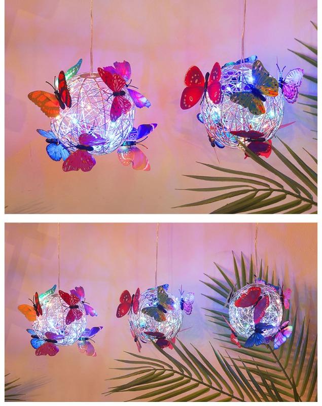 1PC new led solar hanging tree ball simulation butterfly ball chandelier outdoor garden light decorative aluminum wire ball light