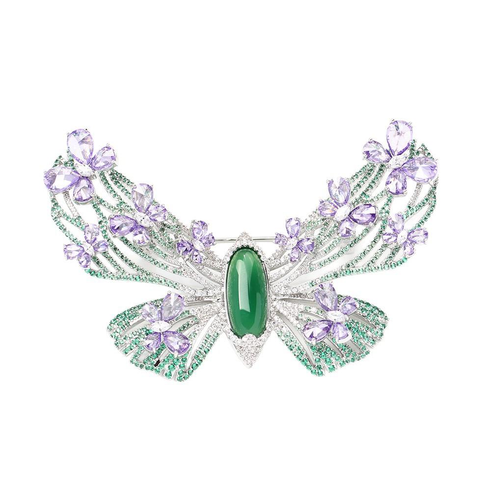 High-end Full Diamond Green Butterfly Brooch Elegant Exaggerated Niche Insect Pin Design Sense Versatile Insect Corsage Female