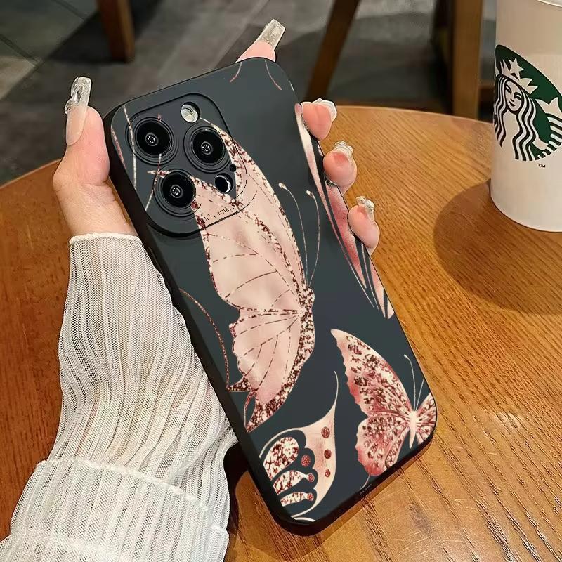 Golden Butterfly Phone Case For iPhone 17 Pro Max Air 16 Plus 15 14 13 12 11 XS X XR 13 Mini 16E Shockproof TPU Bumper Cover