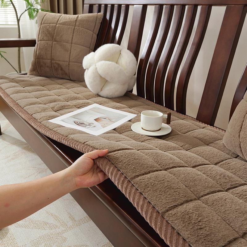 Solid Color Thickened Sofa Cushion Non-Slip Living Room Sofa Decorative Cover Cloth Warm Dust Soft Velvet Backrest Armrest Towel