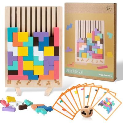 Wooden Stacking Puzzles Tetris - Brain Teasers 3D Russian Blocks Board STEM Montessori Toys for Ages 3-12 Gift for Toddlers