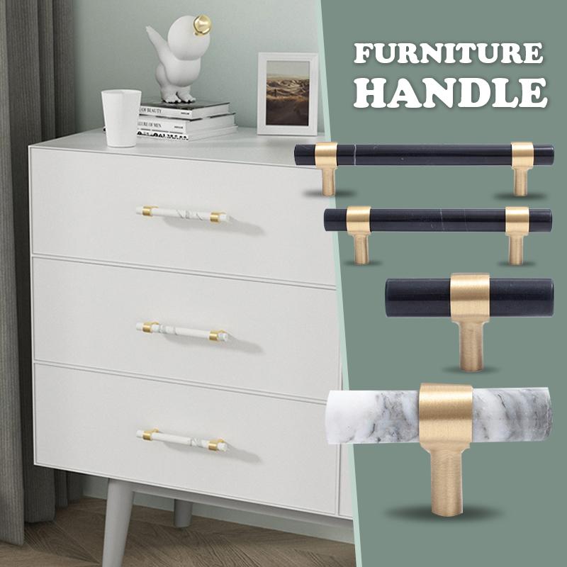 Nordic Style Marble + Brass T Bar Cabinet Handle Kitchen Cupboard Door Pulls Furniture Drawer Handle Dresser Knob Hardware