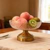 European High-Footed Glass Fruit Plate with Brass Base - Luxurious Retro Snack Dish for Living Room
