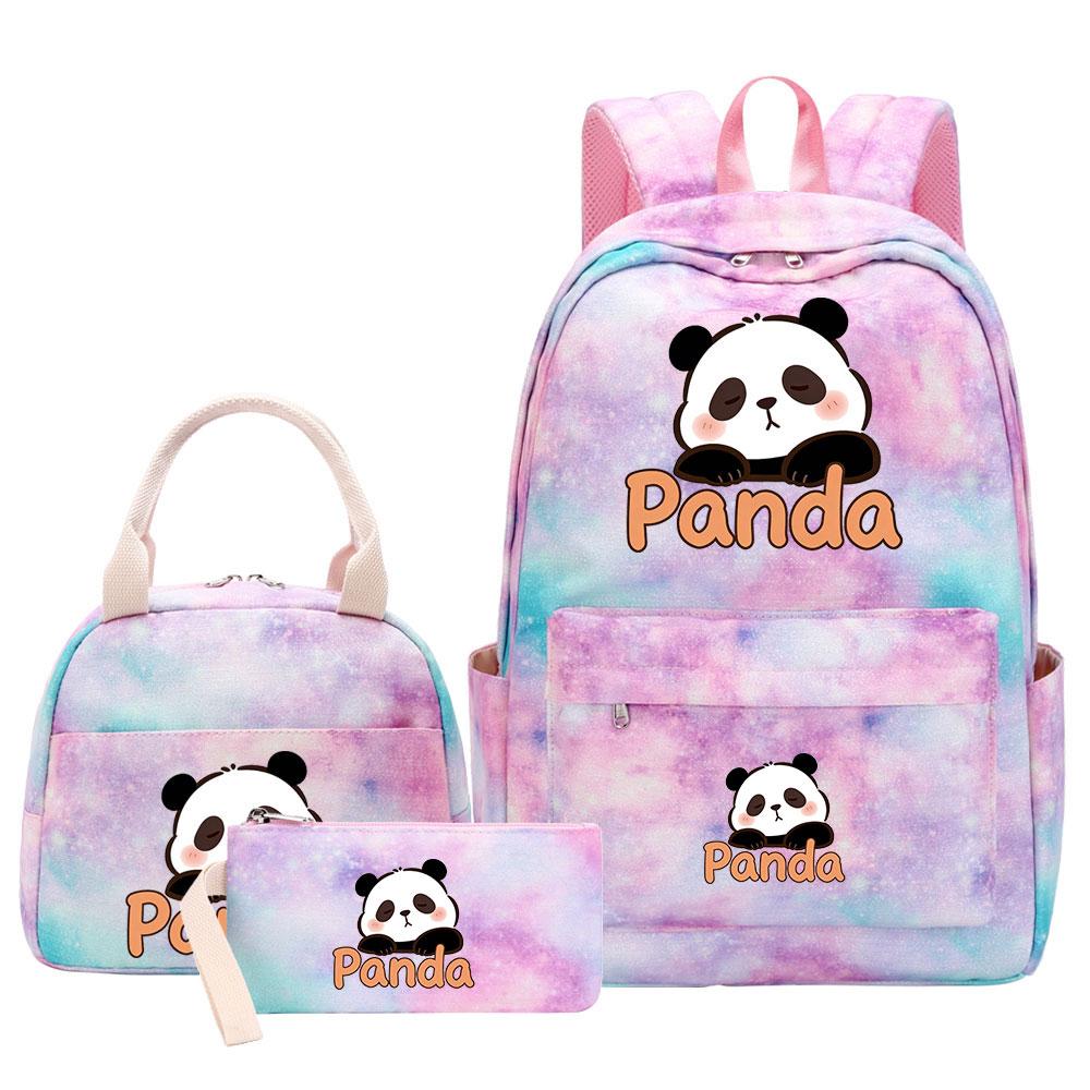 3-delige Tie Dye Panda Rugzak Set Kawaii Rugzak voor Naar School met Lunchtasje Etui, Reizen Dagrugzak voor Kinderen Meisjes