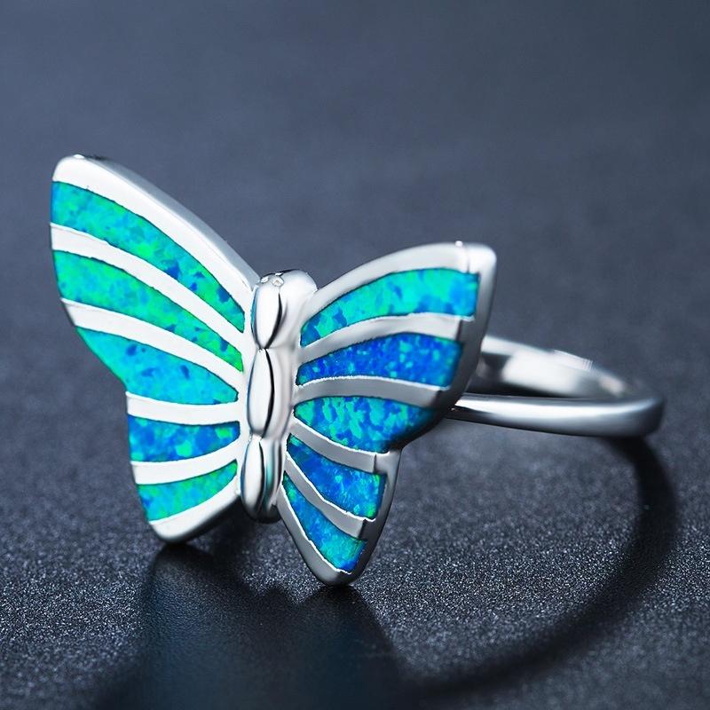 

Vintage Butterfly Women Rings Famale Engagement Wedding Jewelry Girl Gift Bohemian Imitation Opal Ring for Women Accessories