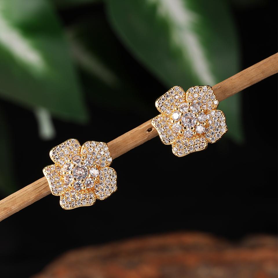 ZAKOL Bling CZ Flower Stud Earrings AAA Cubic Zirconia Aesthetic Women's Ear Accessories Bright Red Earrings Trendy Zircon Gift