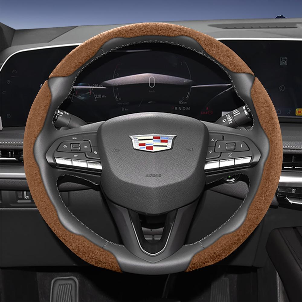 Suitable for Cadillac Sports Suede Steering Wheel Cover with Split Snap-On Design for Models Such as Escalade, Lyriq, Xt5, Xt4, Xt6, Ct5, Ct4, Celesti