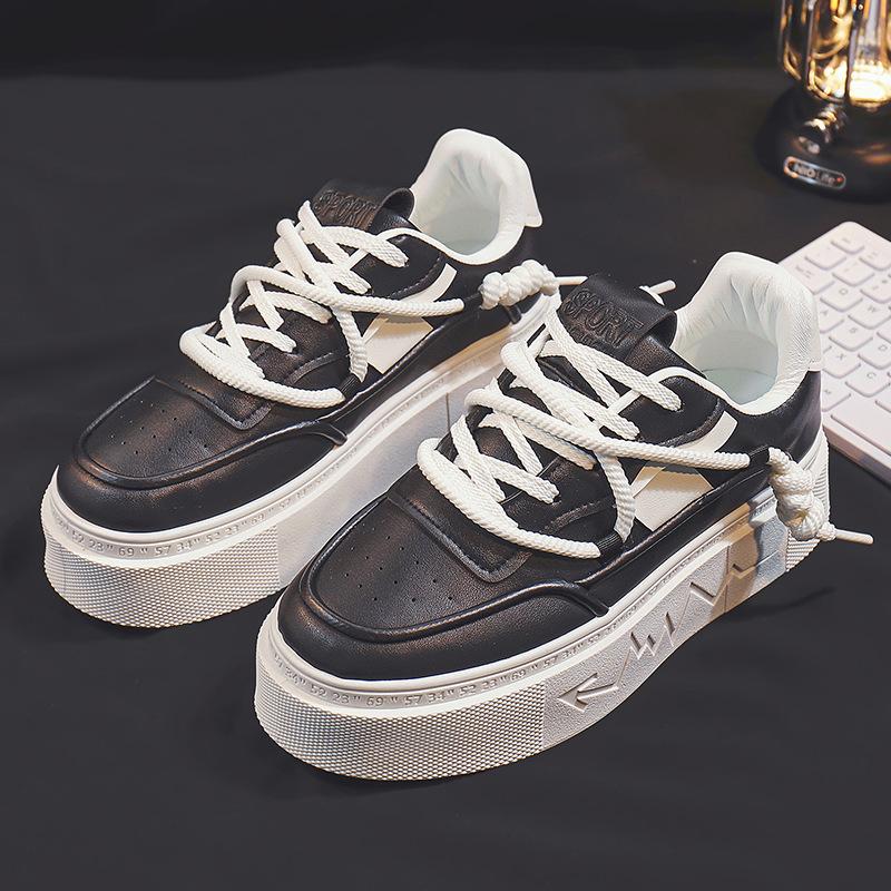 

Leather Men s Shoes Design Sense Niche Elevator Shoes Men s All-Match White Shoes Thick Bottom Students Casual Skate Shoes Trendy Shoes 39