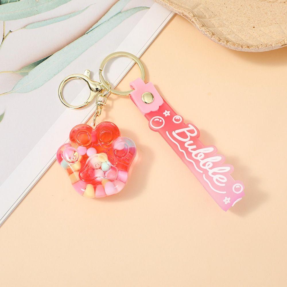 Bubble Beads Cat Claw Quicksand Keychain Cute Kitten Claw Key Ring  Car Key Ring