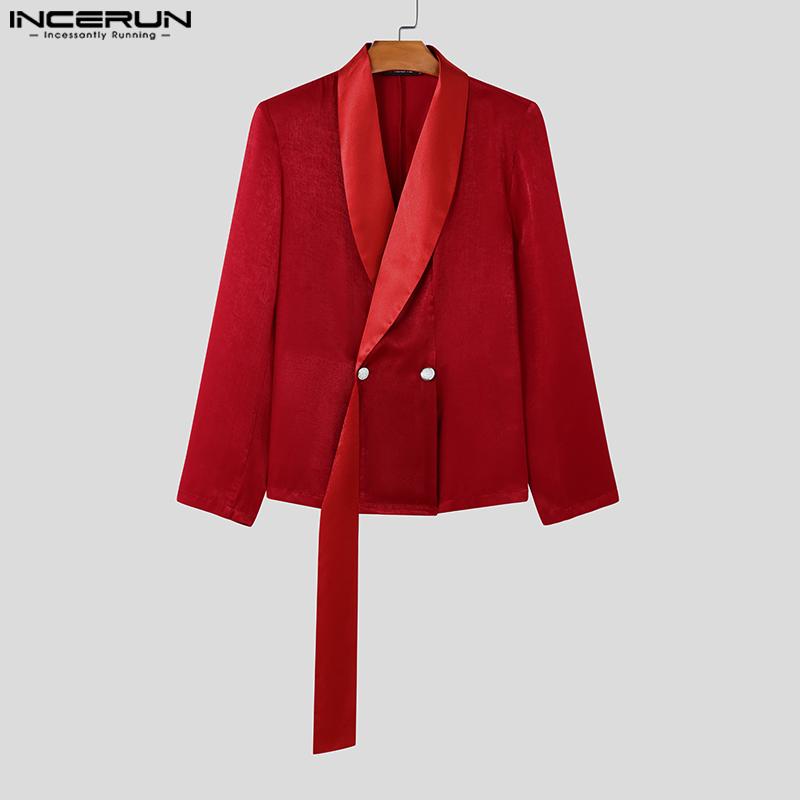 INCERUN Men Lapel Long Sleeve Satin Patchwork Blazer Glitter Thin Coats
