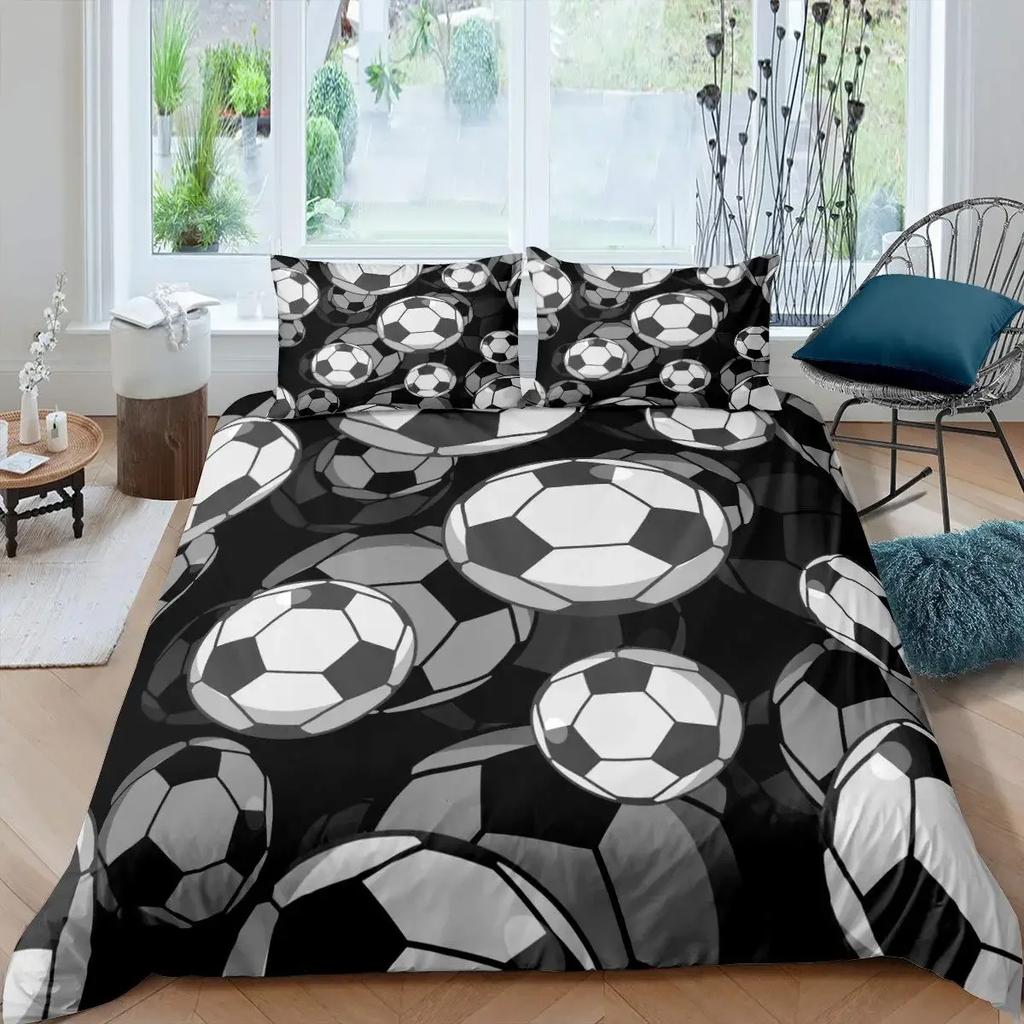Set husă de plapumă fotbal model minge de fotbal set de lenjerie de pat cu tematică sportivă microfibră colorat stil grunge dublu king husă de plapumă