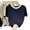 Women's Plus Size Ice Silk Patchwork Short Sleeve Knit Top