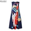 ZANZEA Women Printing Casual Round Neck Sleeveless Summer Dress