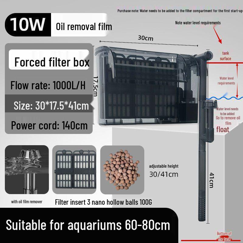 Wall-Mounted Fish Tank Filter: Silent 3-in-1 Circulation, Purification, Oil Film Removal, and Oxygenation Pump.